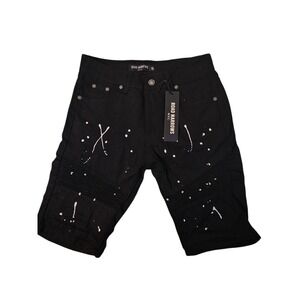 ROAD NARROWS NYC Boys long/bike/skate shorts Black Paint Splatter NWT Sz16
